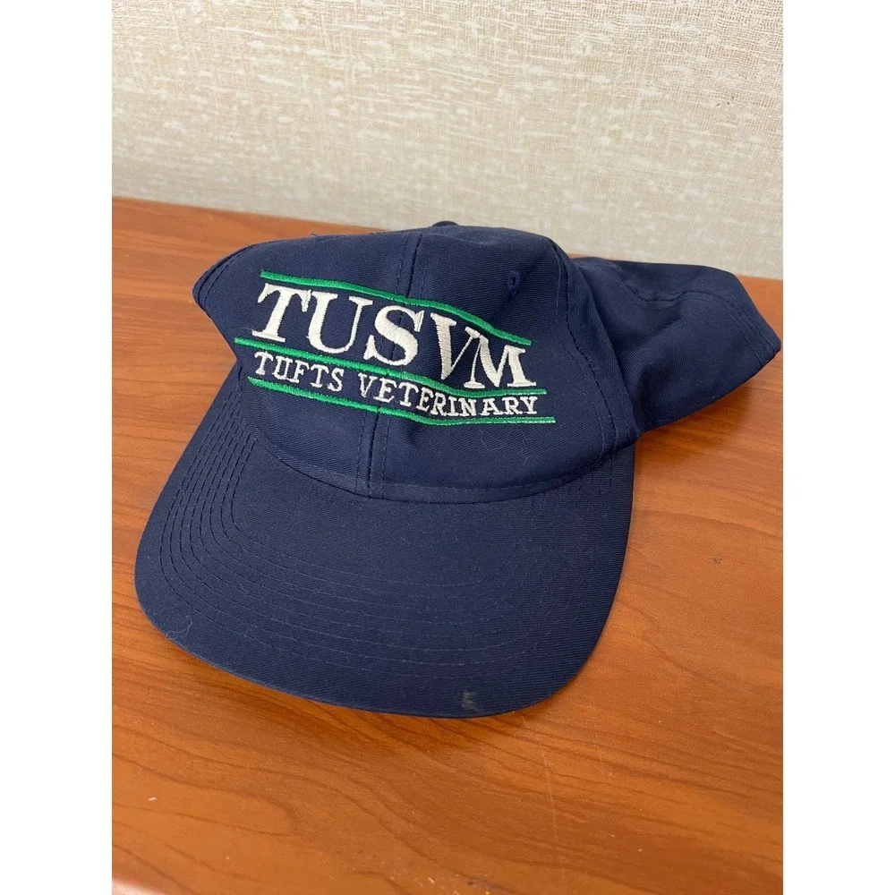 Vtg TUSVM Tufts Veterinary Navy Blue Snapback Hat Boston University 90s